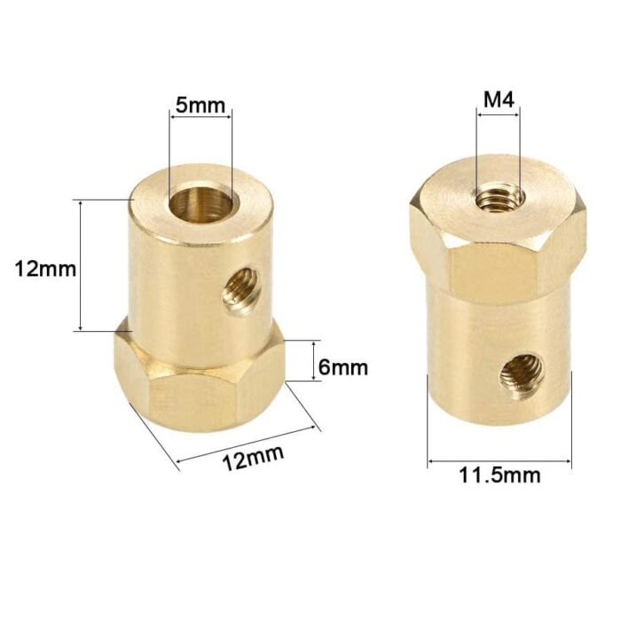 hexagonal brass shaft coupling for robot smart car motor wheel - 5mm - 18mm