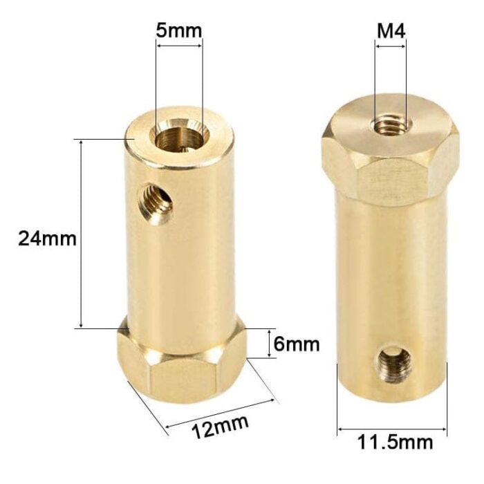 hexagonal brass shaft coupling for robot smart car motor wheel - 5mm - 30mm