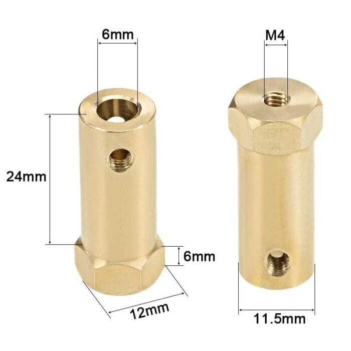 hexagonal brass shaft coupling for robot smart car motor wheel - 6mm - 30mm