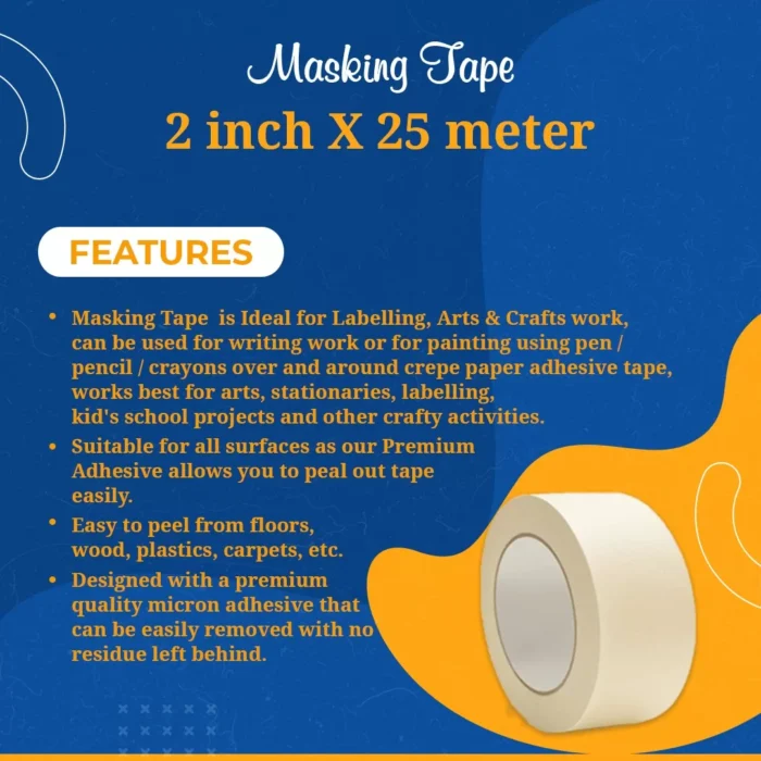 Adhesive Masking Tape 48mm, 2 Inch X 25 Meter – Pack of 5