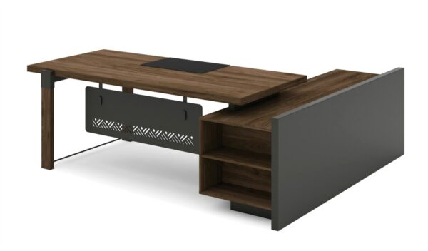 Swadeshi Bharat  7 Ft Office Table In Walnut & Carbon Gray