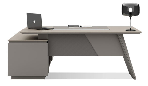 Swadeshi Bharat  6.5 Ft. Desk With Slanted Leg In White Oak & Seagull Gray