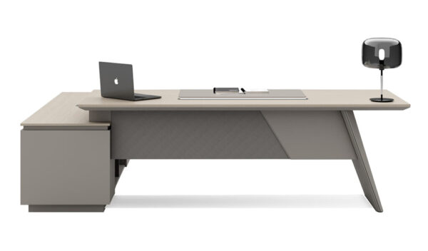 Swadeshi Bharat  8 Ft. Desk With Slanted Leg In White Oak & Seagull Gray