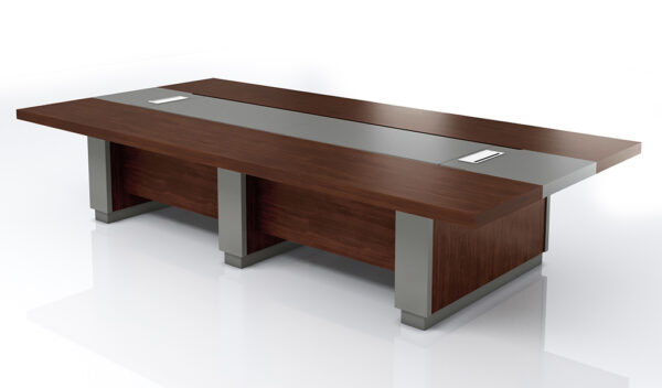 Swadeshi Bharat  12 Ft Meeting Table In Mountain Grain Walnut & Leather