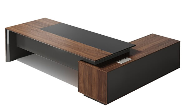 Swadeshi Bharat  10 Ft. Office Desk In Warm Walnut & Leather