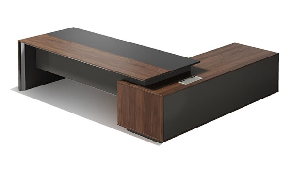 Swadeshi Bharat  8.5 Ft. Office Desk In Warm Walnut & Leather