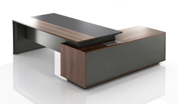 Swadeshi Bharat  7.5 Ft. Office Desk In Warm Walnut & Leather