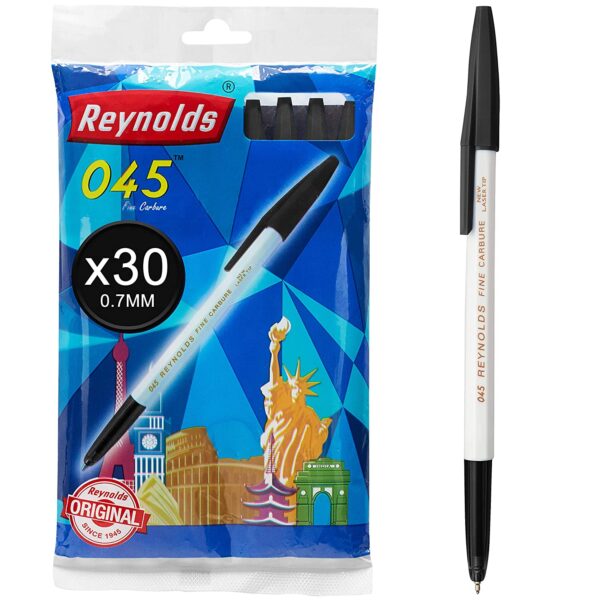 Reynolds 045 - BLACK (PACK OF 10) | Ball Point Pen Set With Comfortable Grip