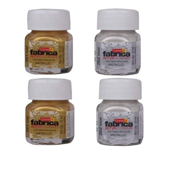 Camel Fabrica Acrylic Colours Metallic 10 Ml Each Gold & Silver Pack Of 4 Artist Fabric Painting